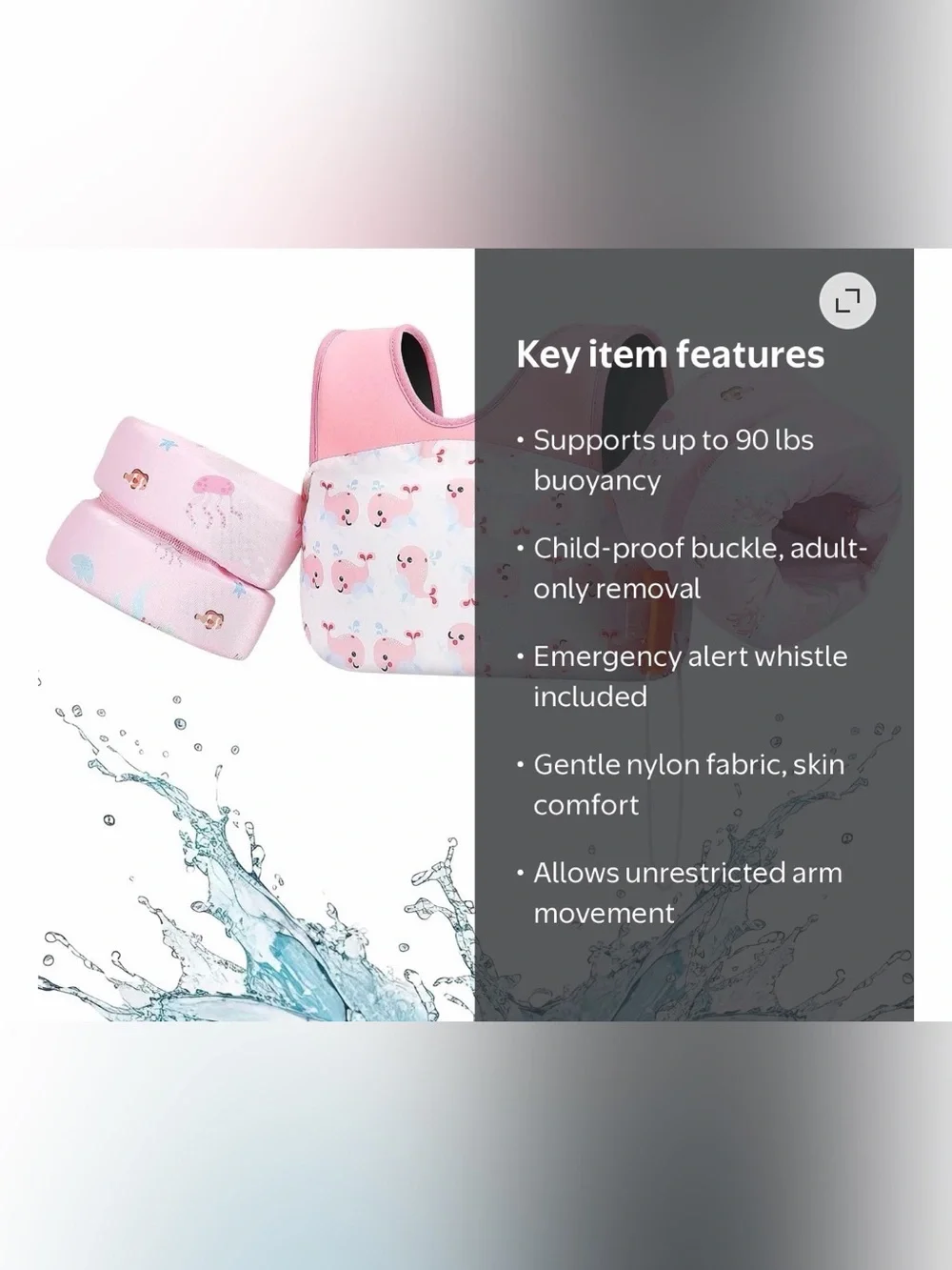 BRAND NEW Pink Kids Swim Vest and Arm Bands Float Set with Sea Creature Print